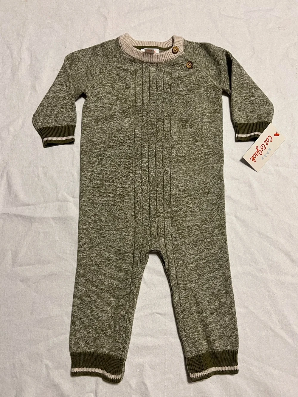 Cat & Jack Olive Green Knit Baby One-Piece Footie
